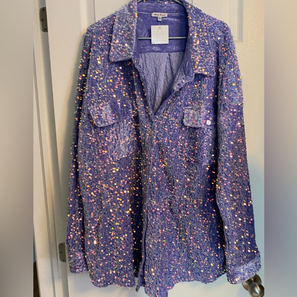 White Birch Lavender Sequin Button Down Shirt